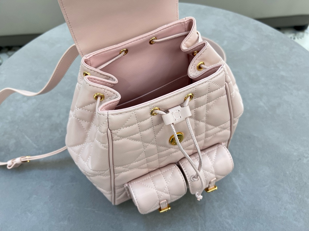 Medium Dior Caro Backpack Pink Macrocannage Lambskin